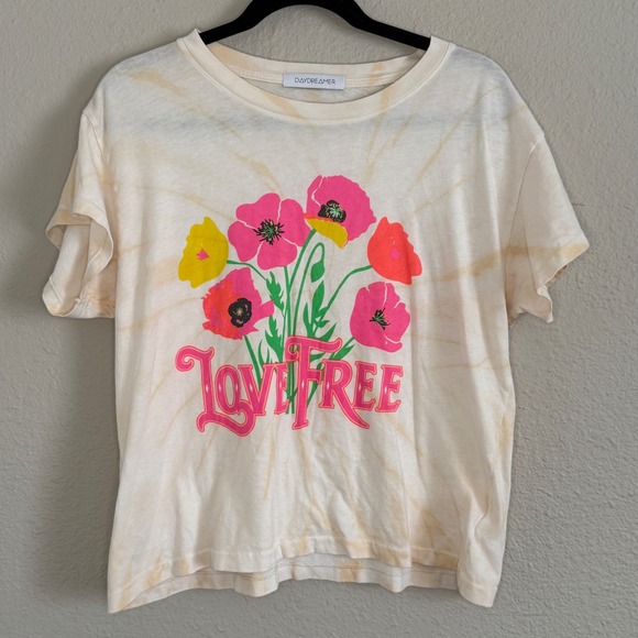 DAYDREAMER Womens Large Neon Floral Tie Dye Love Free Tee Boho Hippie Indie - Picture 2 of 7